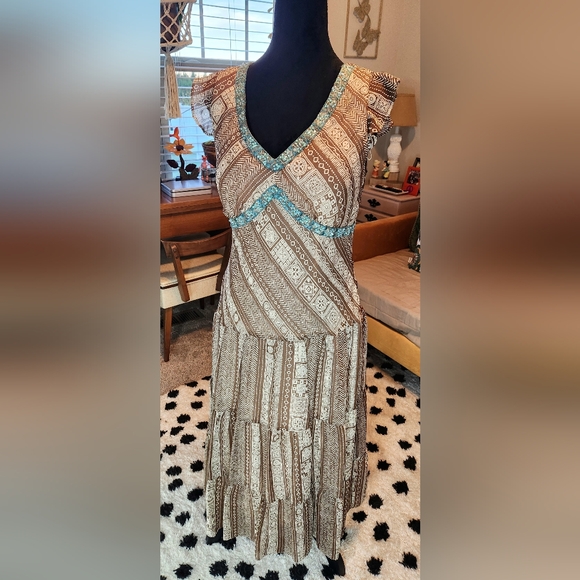 Y2K 90's Boho Dress Ankle Length Form Fitting size 10 Turquoise accents - Picture 1 of 6